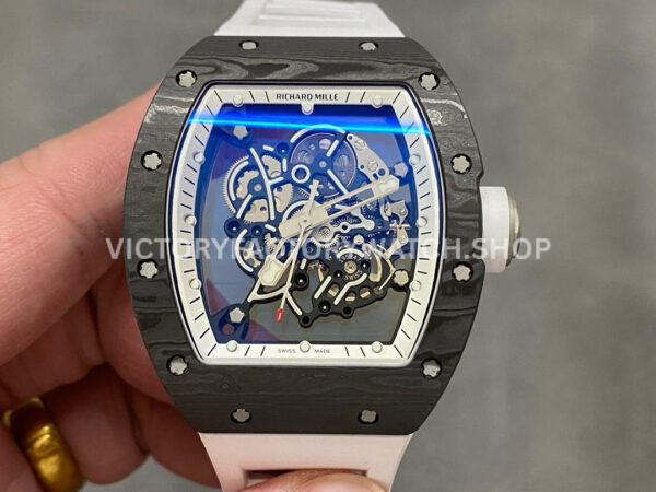 ZF Factory Richard Mille RM 055 42.7mm Titanium White Rubber Strap Skeletonized White Dial (4) ZF Factory Richard Mille RM 055 titanium white rubber strap skeletonized white dial