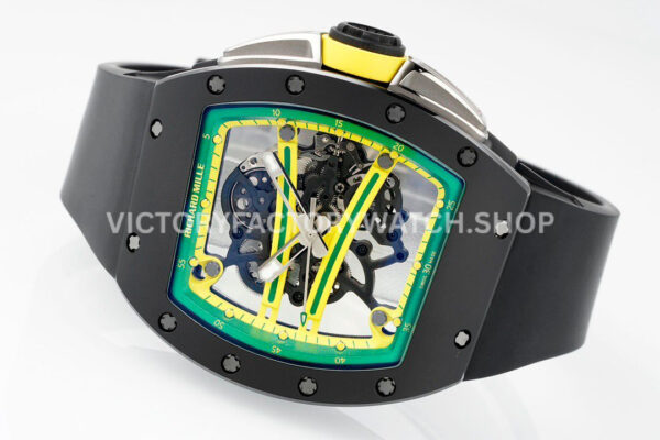 ZF Factory Richard Mille RM 061-01 Yohan Blake 42.7mm Black Ceramic Black Rubber Strap Skeletonized Green Dial (2) ZF Factory Richard Mille RM 61-01 Yohan Blake 42.7mm Black Ceramic Black Rubber Strap Skeletonized Green Dial