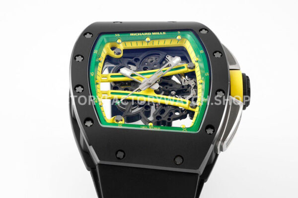 ZF Factory Richard Mille RM 061-01 Yohan Blake 42.7mm Black Ceramic Black Rubber Strap Skeletonized Green Dial (4) ZF Factory Richard Mille RM 61-01 Yohan Blake 42.7mm Black Ceramic Black Rubber Strap Skeletonized Green Dial