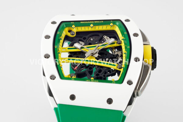 ZF Factory Richard Mille RM 061-01 Yohan Blake 42.7mm White Ceramic Green Rubber Strap Skeletonized Green Dial (4) ZF Factory Richard Mille RM 61-01 Yohan Blake 42.7mm White Ceramic Green Rubber Strap Skeletonized Green Dial