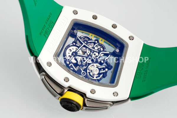 ZF Factory Richard Mille RM 061-01 Yohan Blake 42.7mm White Ceramic Green Rubber Strap Skeletonized Green Dial (7) ZF Factory Richard Mille RM 61-01 Yohan Blake 42.7mm White Ceramic Green Rubber Strap Skeletonized Green Dial