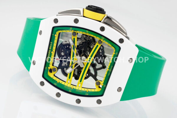 ZF Factory Richard Mille RM 061-01 Yohan Blake 42.7mm White Ceramic Green Rubber Strap Skeletonized Green Dial (8) ZF Factory Richard Mille RM 61-01 Yohan Blake 42.7mm White Ceramic Green Rubber Strap Skeletonized Green Dial