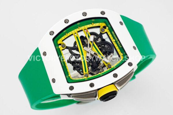 ZF Factory Richard Mille RM 061-01 Yohan Blake 42.7mm White Ceramic Green Rubber Strap Skeletonized Green Dial (9) ZF Factory Richard Mille RM 61-01 Yohan Blake 42.7mm White Ceramic Green Rubber Strap Skeletonized Green Dial