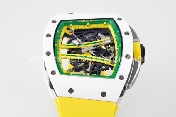 ZF Factory Richard Mille RM 061-01 Yohan Blake 42.7mm White Ceramic Yellow Rubber Strap Skeletonized Green Dial (2) ZF Factory Richard Mille RM 61-01 Yohan Blake 42.7mm White Ceramic Yellow Rubber Strap Skeletonized Green Dial