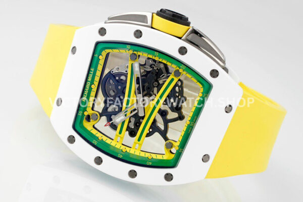 ZF Factory Richard Mille RM 061-01 Yohan Blake 42.7mm White Ceramic Yellow Rubber Strap Skeletonized Green Dial (6) ZF Factory Richard Mille RM 61-01 Yohan Blake 42.7mm White Ceramic Yellow Rubber Strap Skeletonized Green Dial
