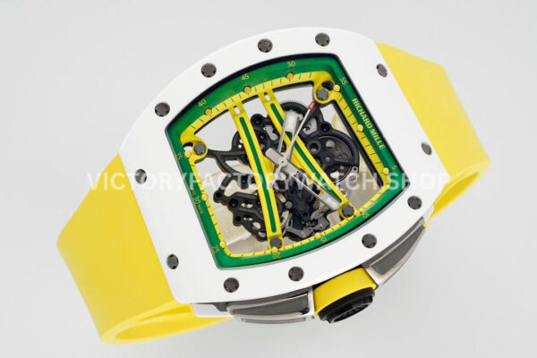 ZF Factory Richard Mille RM 061-01 Yohan Blake 42.7mm White Ceramic Yellow Rubber Strap Skeletonized Green Dial (7) ZF Factory Richard Mille RM 61-01 Yohan Blake 42.7mm White Ceramic Yellow Rubber Strap Skeletonized Green Dial