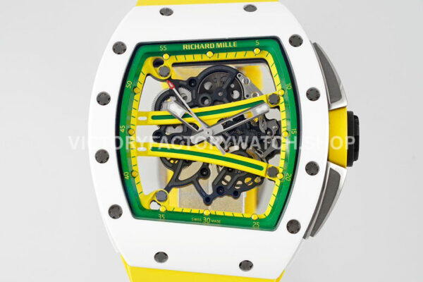 ZF Factory Richard Mille RM 061-01 Yohan Blake 42.7mm White Ceramic Yellow Rubber Strap Skeletonized Green Dial (8) ZF Factory Richard Mille RM 61-01 Yohan Blake 42.7mm White Ceramic Yellow Rubber Strap Skeletonized Green Dial
