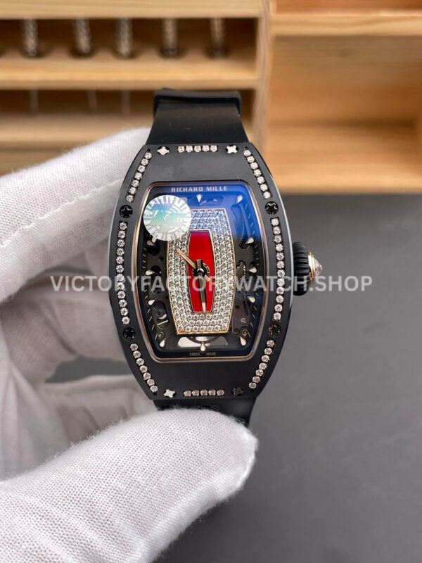 ZF Factory Richard Mille RM 07 31.4mm Black Ceramic Black Rubber Strap Skeletonized Red Dial (8) ZF Factory Richard Mille RM 07 black ceramic black rubber strap skeletonized red dial