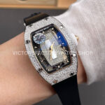ZF Factory Richard Mille RM 07 31.4mm Diamond Bezel Black Rubber Strap Skeletonized White Dial
