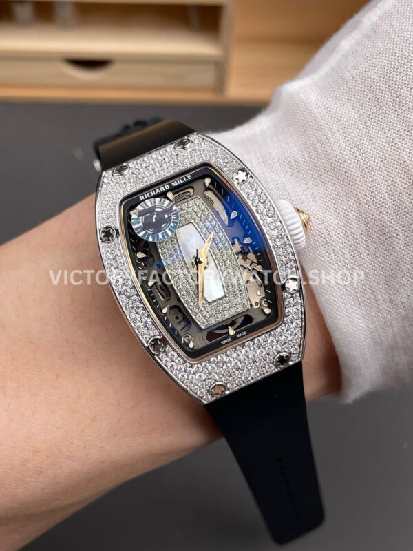 ZF Factory Richard Mille RM 07 31.4mm Diamond Bezel Black Rubber Strap Skeletonized White Dial
