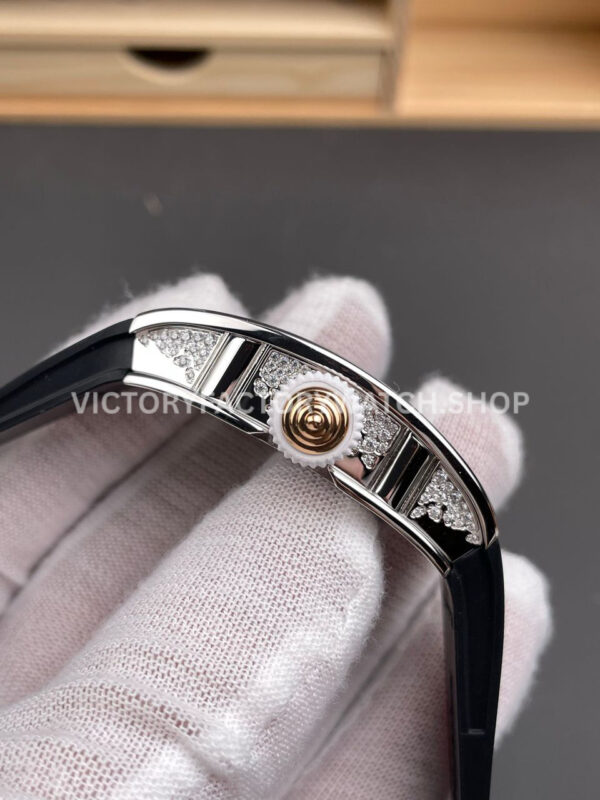ZF Factory Richard Mille RM 07 31.4mm Diamond Bezel Black Rubber Strap Skeletonized White Dial