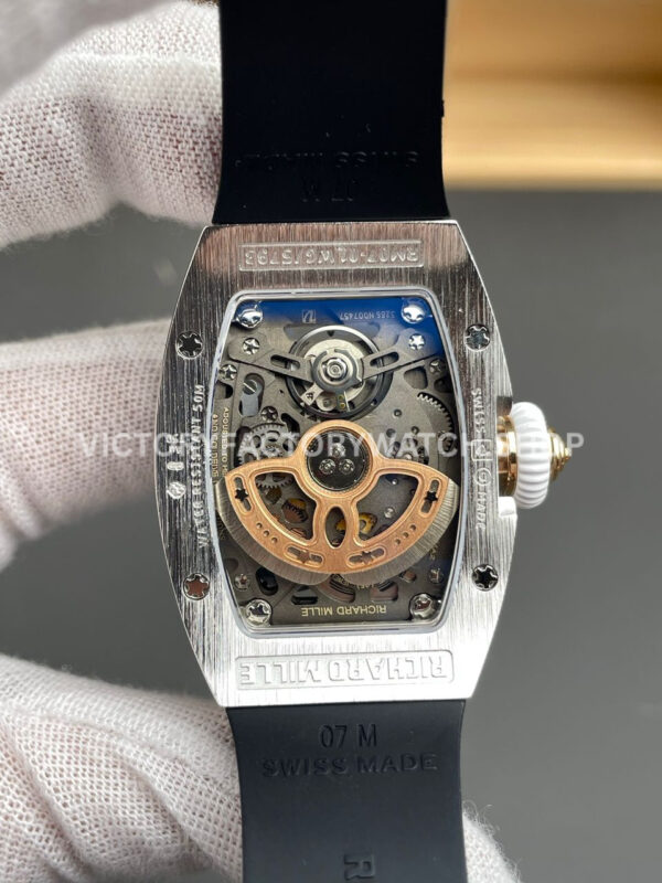 ZF Factory Richard Mille RM 07 31.4mm Diamond Bezel Black Rubber Strap Skeletonized White Dial