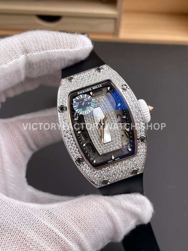 ZF Factory Richard Mille RM 07 31.4mm Diamond Bezel Black Rubber Strap Skeletonized White Dial