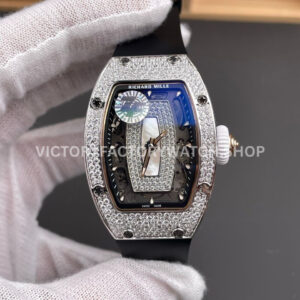 ZF Factory Richard Mille RM 07 diamond bezel black rubber strap skeletonized white dial