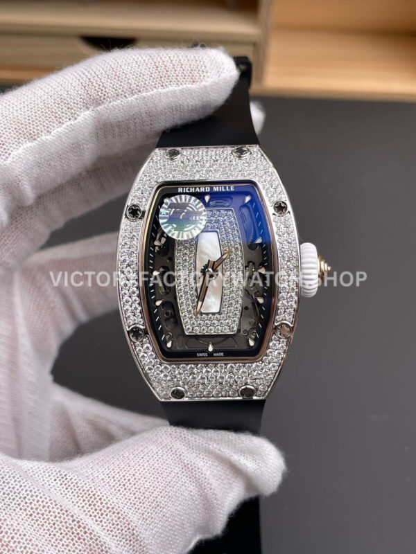 ZF Factory Richard Mille RM 07 diamond bezel black rubber strap skeletonized white dial