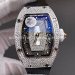 ZF Factory Richard Mille RM 07 31.4mm Diamond Bezel Black Rubber Strap Skeletonized White Dial