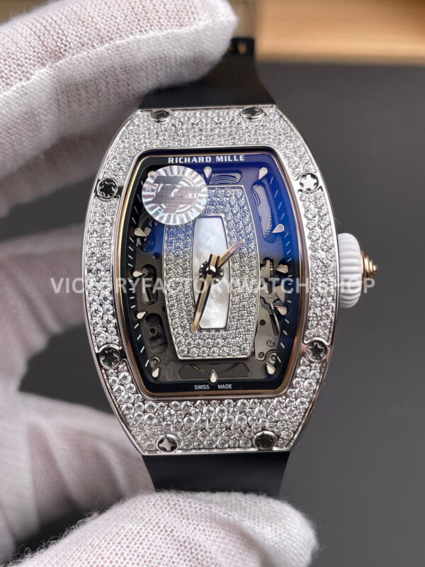 ZF Factory Richard Mille RM 07 31.4mm Diamond Bezel Black Rubber Strap Skeletonized White Dial