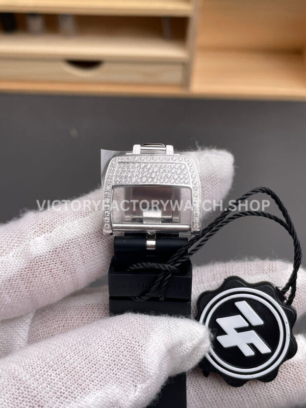 ZF Factory Richard Mille RM 07 31.4mm Diamond Bezel Black Rubber Strap Skeletonized White Dial