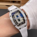 ZF Factory Richard Mille RM 07 31.4mm Diamond Bezel White Rubber Strap Skeletonized Black Dial (1) ZF Factory Richard Mille RM 07 31.4mm Diamond Bezel White Rubber Strap Skeletonized Black Dial