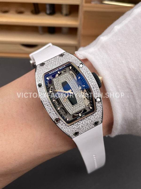 ZF Factory Richard Mille RM 07 31.4mm Diamond Bezel White Rubber Strap Skeletonized Black Dial (1) ZF Factory Richard Mille RM 07 31.4mm Diamond Bezel White Rubber Strap Skeletonized Black Dial