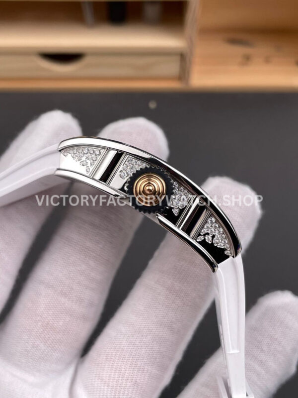 ZF Factory Richard Mille RM 07 31.4mm Diamond Bezel White Rubber Strap Skeletonized Black Dial (2) ZF Factory Richard Mille RM 07 31.4mm Diamond Bezel White Rubber Strap Skeletonized Black Dial