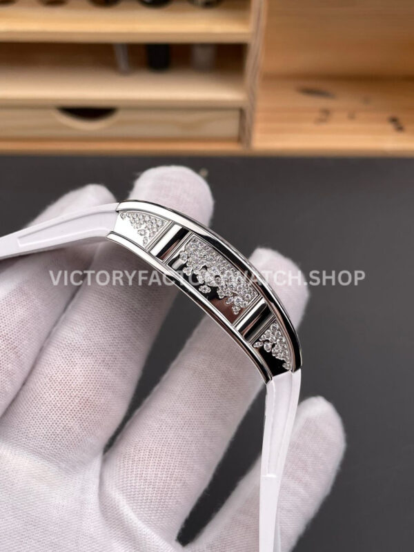 ZF Factory Richard Mille RM 07 31.4mm Diamond Bezel White Rubber Strap Skeletonized Black Dial (4) ZF Factory Richard Mille RM 07 31.4mm Diamond Bezel White Rubber Strap Skeletonized Black Dial
