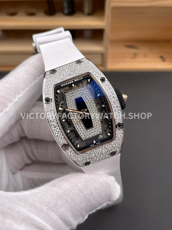 ZF Factory Richard Mille RM 07 31.4mm Diamond Bezel White Rubber Strap Skeletonized Black Dial (6) ZF Factory Richard Mille RM 07 31.4mm Diamond Bezel White Rubber Strap Skeletonized Black Dial