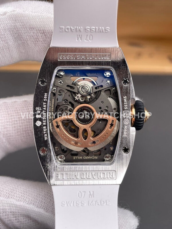 ZF Factory Richard Mille RM 07 31.4mm Diamond Bezel White Rubber Strap Skeletonized Black Dial (7) ZF Factory Richard Mille RM 07 31.4mm Diamond Bezel White Rubber Strap Skeletonized Black Dial