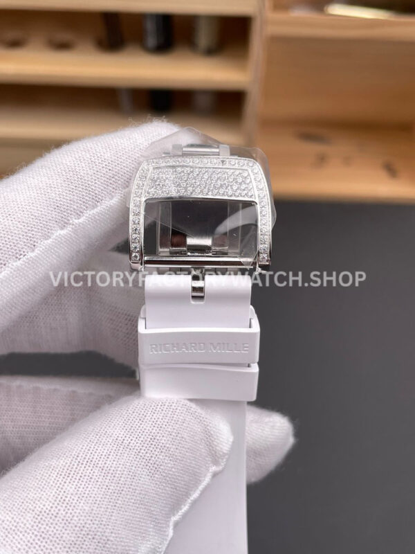 ZF Factory Richard Mille RM 07 31.4mm Diamond Bezel White Rubber Strap Skeletonized Black Dial (9) ZF Factory Richard Mille RM 07 31.4mm Diamond Bezel White Rubber Strap Skeletonized Black Dial