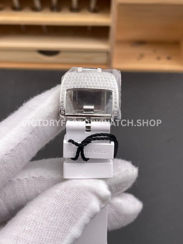 ZF Factory Richard Mille RM 07 31.4mm Diamond Bezel White Rubber Strap Skeletonized White Dial