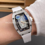 ZF Factory Richard Mille RM 07 31.4mm Diamond Bezel White Rubber Strap Skeletonized White Dial