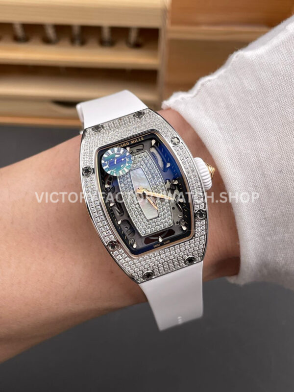 ZF Factory Richard Mille RM 07 31.4mm Diamond Bezel White Rubber Strap Skeletonized White Dial