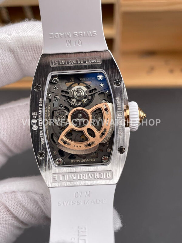 ZF Factory Richard Mille RM 07 31.4mm Diamond Bezel White Rubber Strap Skeletonized White Dial