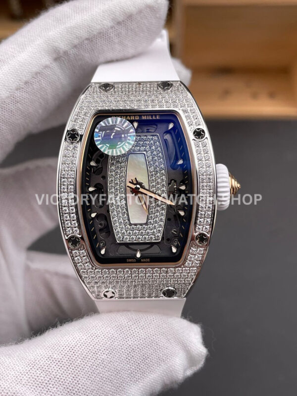 ZF Factory Richard Mille RM 07 31.4mm Diamond Bezel White Rubber Strap Skeletonized White Dial
