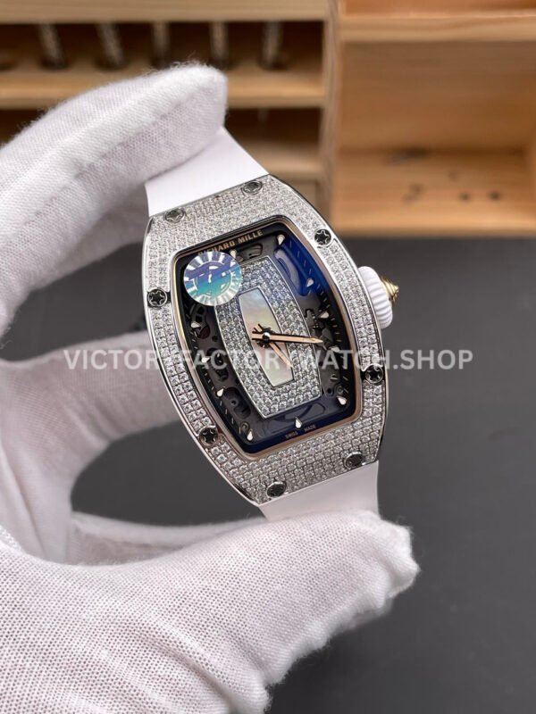 ZF Factory Richard Mille RM 07 31.4mm Diamond Bezel White Rubber Strap Skeletonized White Dial