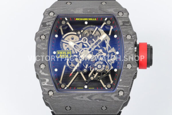 ZF Factory Richard Mille RM 35-01 42mm Black Carbon Fiber Black Rubber Strap Black Skeletonized Dial (4) ZF Factory Richard Mille RM 35-01 42mm Black Carbon Fiber Black Rubber Strap Black Skeletonized Dial