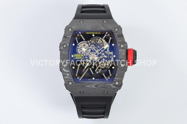 ZF Factory Richard Mille RM 35-01 42mm Black Carbon Fiber Black Rubber Strap Black Skeletonized Dial (5) ZF Factory Richard Mille RM 35-01 black carbon fiber black rubber strap black skeletonized dial