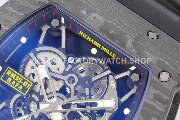 ZF Factory Richard Mille RM 35-01 42mm Black Carbon Fiber Black Rubber Strap Black Skeletonized Dial (6) ZF Factory Richard Mille RM 35-01 42mm Black Carbon Fiber Black Rubber Strap Black Skeletonized Dial