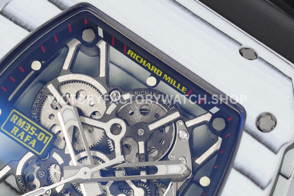 ZF Factory Richard Mille RM 35-01 42mm White Carbon Fiber Black Rubber Strap White Skeletonized Dial (2) ZF Factory Richard Mille RM 35-01 42mm White Carbon Fiber Black Rubber Strap White Skeletonized Dial