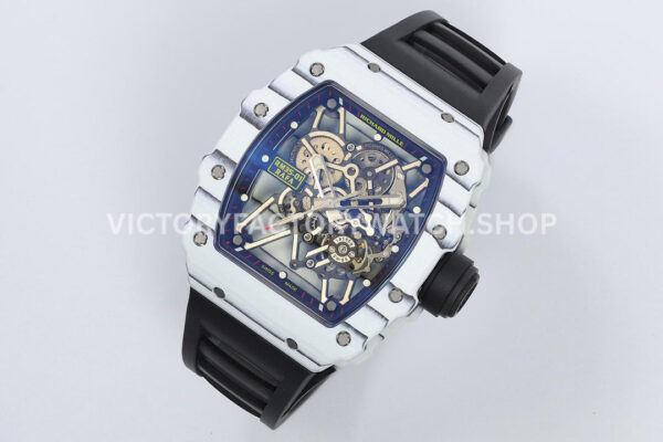 ZF Factory Richard Mille RM 35-01 42mm White Carbon Fiber Black Rubber Strap White Skeletonized Dial (3) ZF Factory Richard Mille RM 35-01 42mm White Carbon Fiber Black Rubber Strap White Skeletonized Dial