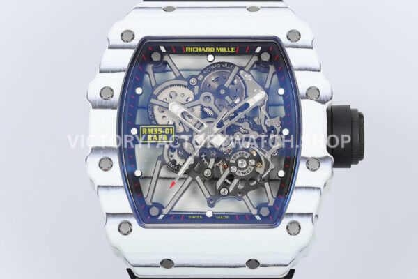 ZF Factory Richard Mille RM 35-01 42mm White Carbon Fiber Black Rubber Strap White Skeletonized Dial (6) ZF Factory Richard Mille RM 35-01 42mm White Carbon Fiber Black Rubber Strap White Skeletonized Dial