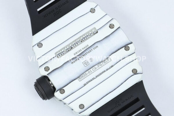 ZF Factory Richard Mille RM 35-01 42mm White Carbon Fiber Black Rubber Strap White Skeletonized Dial (7) ZF Factory Richard Mille RM 35-01 42mm White Carbon Fiber Black Rubber Strap White Skeletonized Dial