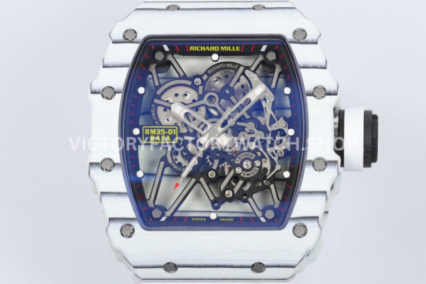 ZF Factory Richard Mille RM 35-01 42mm White Carbon Fiber White Rubber Strap White Skeletonized Dial (11) ZF Factory Richard Mille RM 35-01 42mm White Carbon Fiber White Rubber Strap White Skeletonized Dial