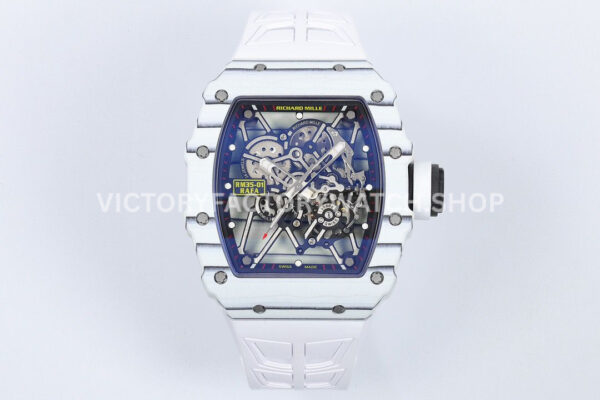 ZF Factory Richard Mille RM 35-01 42mm White Carbon Fiber White Rubber Strap White Skeletonized Dial (8) ZF Factory Richard Mille RM 35-01 white carbon fiber white rubber strap white skeletonized dial