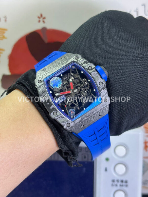 ZF Factory Richard Mille RM 35-01 PSG 42mm Black Carbon Fiber Blue Rubber Strap Black Skeletonized Dial (7) ZF Factory Richard Mille RM 35-01 PSG 43mm Black Carbon Fiber Blue Rubber Strap Black Skeletonized Dial