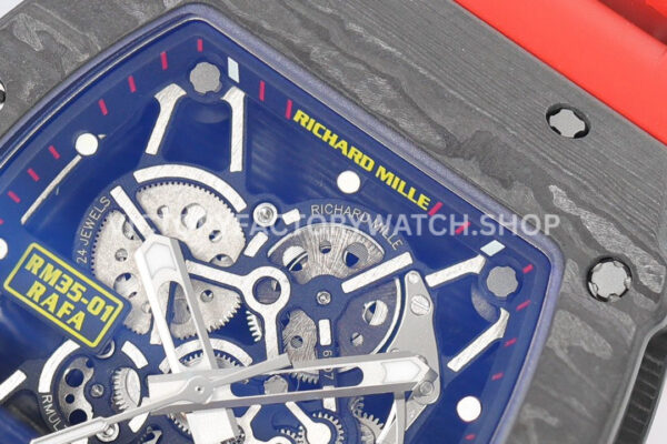 ZF Factory Richard Mille RM 35-01 Rafael Nadal 42mm Black Carbon Fiber Red Rubber Strap Skeletonized Dial (5) ZF Factory Richard Mille RM 35-01 Rafael Nadal 42mm Black Carbon Fiber Red Rubber Strap Skeletonized Dial
