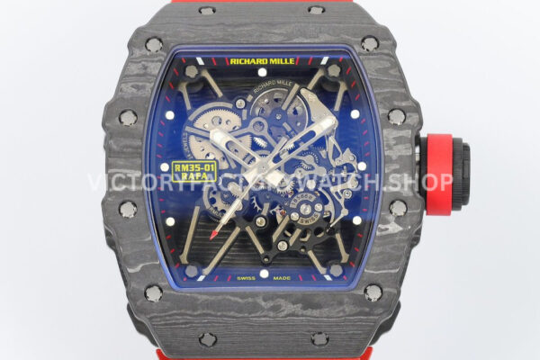 ZF Factory Richard Mille RM 35-01 Rafael Nadal 42mm Black Carbon Fiber Red Rubber Strap Skeletonized Dial (7) ZF Factory Richard Mille RM 35-01 Rafael Nadal 42mm Black Carbon Fiber Red Rubber Strap Skeletonized Dial