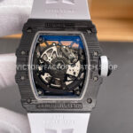 ZF Factory Richard Mille RM 35-02 44.5mm Black Carbon Fiber White Rubber Strap Black Skeletonized Dial