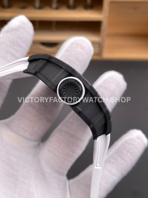 ZF Factory Richard Mille RM 35-02 44.5mm Black Carbon Fiber White Rubber Strap Black Skeletonized Dial