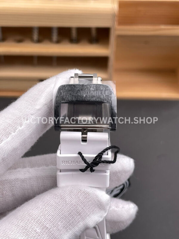 ZF Factory Richard Mille RM 35-02 44.5mm Black Carbon Fiber White Rubber Strap Black Skeletonized Dial
